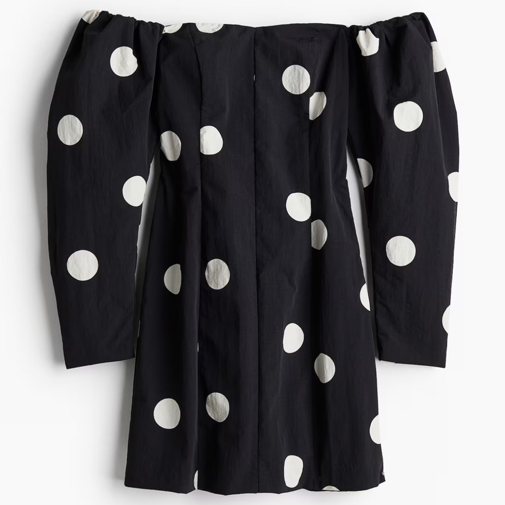 H&M Polka Dot Long Sleeve Taffeta Mini Dress